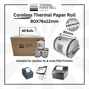 POS Receipt Thermal Paper Roll *Coreless* 80mm x 76mm *Premium Quality* 60 Rolls (Local Seller)