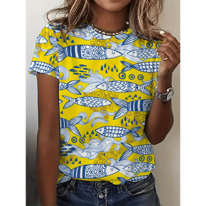 [Local Stock] ZEEMIN Summer Colorful Fish 3D Print T-Shirts Womens Short Sleeve O-Neck T Shirt Fashion Casual Tees Harajuku Y2k Tops Female Clothing