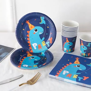 Birthday Dinosaur Theme Birthday Party Decoration Boy Kid Happy Birthday Paper Plate Cup 恐龙生日纸盘纸杯纸巾