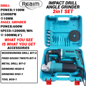 REAIM MIG Welding Machine Inverter MIG-250 3in1 Power Tools with Combo Set Electric Impact Drill Electric Angel Grinder