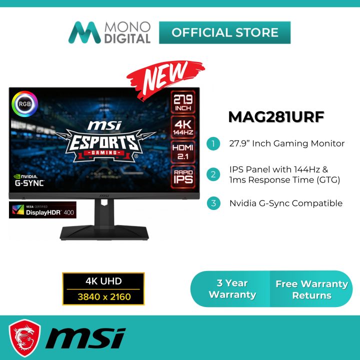 MSI Optix MAG281URF HDR RGB Gaming Monitor w/ 4K UHD, KVM Switch, G ...