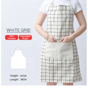 Korean Style Kitchen Apron Cotton Linen Adjustable Strap Cooking Aprons with Pocket / Baju Apron Dapur