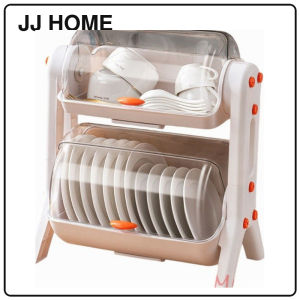 【JJ HOME】Draining Dish Rack Organizer Kitchen Storage with Cover and Drainer Utensil Cutlery Dishrack