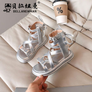 Girls Fashion Roman Sandals 2024 Summer New Korean Style Gaobang Childrens Open Toe Princess Sandals for Middle and Big Children