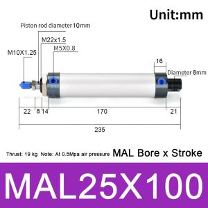 LUXELU 1Pcs Đường kính xi lanh 16/20/25/32/40mm Xi lanh khí nén Hành trình 25/50/75/100mm Nén đôi Xi lanh mini  Cần gạt đơn Xi lanh MAL