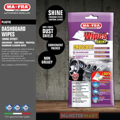 Mafra Dashboard Interior Wipes Shine Effect 20s (Convenient disposable car cleaning porous microfibre fabric wipes for car interior upholstery)