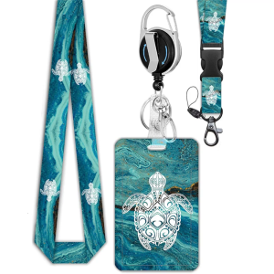 Lovely Turtles Lanyards with Badge Reel Carabiner Clip Card Holder Beautiful Neck Strap Name Badge Holder for Students