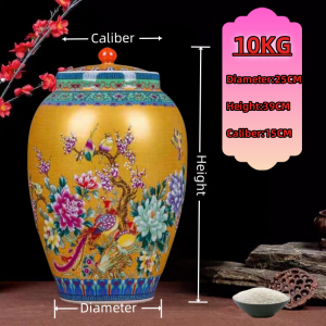 Ceramic rice jar rice bucket rice storage box clay pot rice dispenser 10kg/15kg/25kilos airtight storage tank with lid household moisture-proof insect-proof porcelain jar big rice container