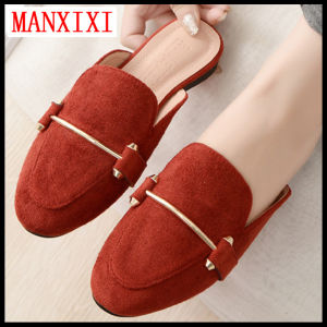MANXIXI Brand Korean Version Flat Slippers Fashion Mules Sandals Big Size Leather Shoes For Women (32-44 Size)
