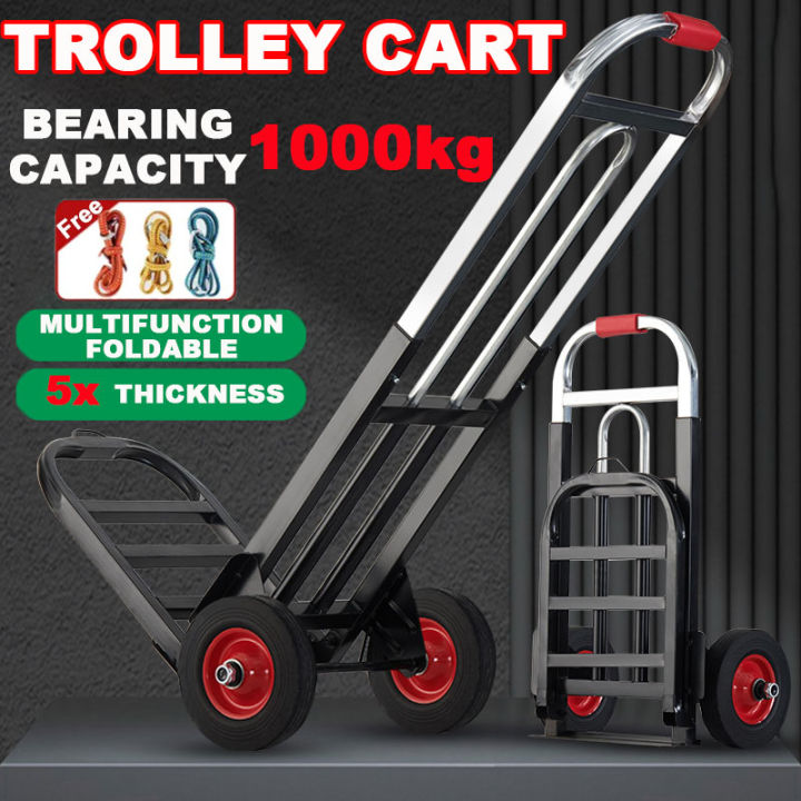 Hand Cart Ropes 【Free 3 Ropes】DHP Trolley Cart Bearing Capacity 1000KG Foldable PU ...