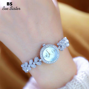 BS Bee Sister Fashion Womens Watches Casual Stainless Steel Alloy Strap Waterproof Quartz Watches Elegant Full Diamond Rhinestone Luxury Gold Silver Round Shape Ladies Wristwatches 1738