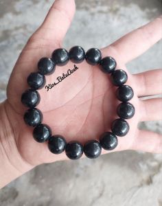Gelang Batu Giok Black Jade Original Asli Aceh Bulat Size 14