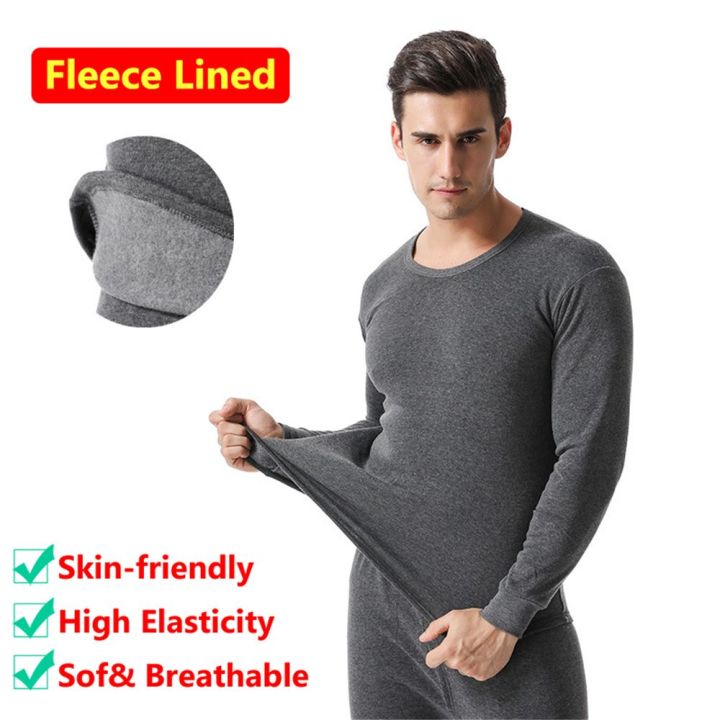 LE6Y Winter Warm Fleece Lined Men's Thermal Underwear Set Thermal Underwear for Men Top and Bottom Set Men's Long Johns Set