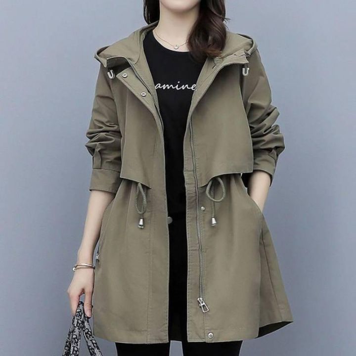 Plus Size S-4XL Women Trench Jacket Short Hooded Chic Spring