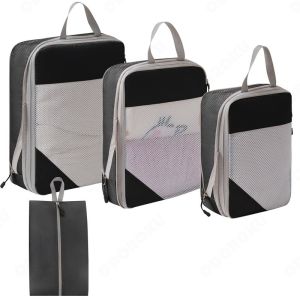 ODOROKU Set Of 3/4/5 Dual Zip Compression Travel Storage Organizer Compression Packing Space-Saving Organiser For Luggage Suitcase Large Capacity Vacuum Duffel Bag Shoe Bag Storage Bag for Clothes Shoes Underwear Socks Travel