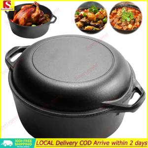 【Big Sale】【Big Sale】 2 in 1 Iron Dutch Oven with Skillet Lid Dutch Oven Pot with Dual Handles Skillet Cookware Pan Set for Bread Baking 【SuperLegend】【SuperLegend】