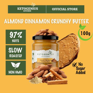 Ketogenius Kitchen Almond Cinnamon Crunchy Butter (100g) Mentega Badam Kayu Manis Bertekstur Rangup - Diabetic Friendly Unsweetened Zero sugar added Keto Low Carb Vegan No Added Oil Tanpa Gula