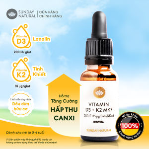 Vitamin D3K2 Sunday Natural tăng hấp thu canxi cho bé dưới 5 tuổi D3 từ Lanolin tự nhiên