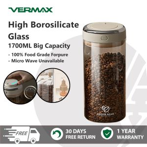 VERMAX Coffee Cans Vacuum Sealed Glass Container Food Storage Powder Coffee Bean Storage Container 500ml-1100ml-1700ml