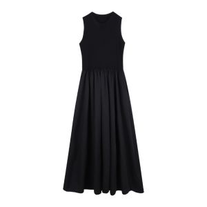 Womens Sleeveless Round Neck A-Line Ruched Dress