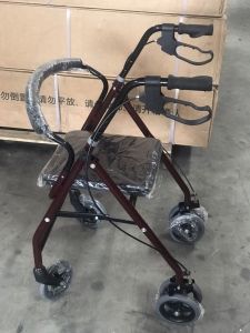 DoubleValue รถเข็นสี่ล้อสำหรับผู้สูงอายุ สะดวกและปลอดภัย พกพาสะดวก มั่นคงและทนทาน มาพร้อมเบรกและเบาะนั่งนุ่มสบาย รถช่วยเดินฟื้นฟูสมรรถภาพ 6 ล้อ สีแดง การฝึกฟื้นฟูอัมพาต