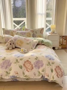 Four-piece set of pure cotton duvet cover and bed sheet machine washable non-fading suitable for all seasons no pilling bedding wholesale baby-safe grade