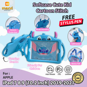 iPad 7 8 9 10.2 2019 - 2021 Soft Case Skin Pelindung Tablet Kartun Stitch Cute Casing Standing Mode Grip Handle
