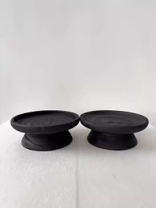 FFBH Solid Wood Artistic Tray Retro Handmade Food Storage Plates Simple Desktop Ornament Black Carbonize Trays Home Decoration T2Y7B