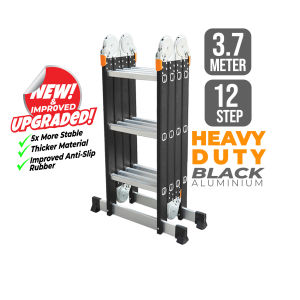 12 STEP (3.7M) HEAVY DUTY Black Aluminium Multipurpose Ladder Folding Double Sided Work Foldable Ladder Tangga Lipat