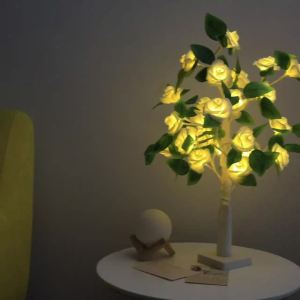 โคมไฟต้นไม้ดอกกุหลาบ  led ตกแต่งห้องเด็กผู้หญิง โคมไฟตกแต่งวันเกิด โคมไฟข้างเตียง แสงกลางคืนหวานฝัน