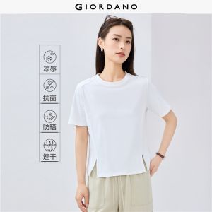 GIORDANO Women T-Shirts Ice Cooling Antibiosis Slit Tee Exposed Seam Short Sleeve Crewneck Fashion Casual Tshirts 05325441