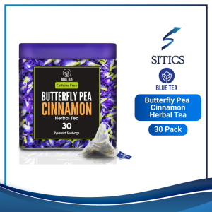 Blue Tea Butterfly Pea Flower & Cinnamon- 30 Pyramid Tea Bags in Premium Tin Packs SITICS