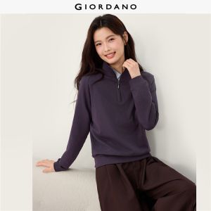 Giordano Beau Monde Women Half zip stand collar raglan sleeve sweatshirt Free Shipping 13316703