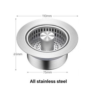 304 Sink Pop Up Drain Stopper Kitchen Stainless Steel Quick Drain Easy Install Durable Replaceable