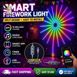 Keranixy Led Smart Firework Light Bluetooth App Mobile Phone Control Voice Control Digital Colorful Led Firework Light Strip
