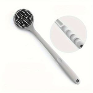 Silicone Back Scrubber for Shower - 1pc Long Handle Bath Brush Soft Non-Electric Body Cleaner Washer for Women and Men Ergonomic Bathroom Shower Accessory