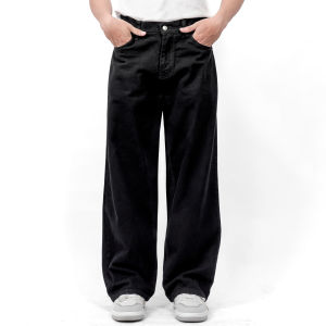 Gizmo - Celana Jeans Wide Leg Wisker Lebar Gombrong Hitam pria loose fit jumbo big keren Bahan Denim