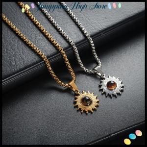 【Jumpping】 Simple Stainless Steel Chain Necklace Hip Hop Geometric Sunflower Pendant Choker Men Jewelry