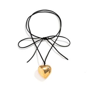 Necklace Big Love-Heart Charm Clavicle Chain Adjustable Wax Rope Chain Glass Pendant Choker Necklace Birthday Ornament