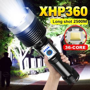 XHP360 Powerful Led Flashlight Rechargeable torch light powerful rechargeable emergency light Tactical Flashlight 26650 Lantern Zoomable flash lights rechargeable flashlights heavy duty hand light torchlight High Power chargeable light waterproof 手电筒