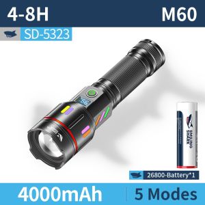 SMILING SHARK SD5323 LED Flashlight 5Mode Super Bright M60 6000LM 26800 Type-c Rechargeable Torch Light Waterproof Outdoor Camping Lighting
