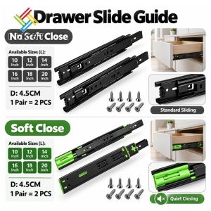 （Fast delivery）1Pair（2pcs）Hydraulic soft close Drawer guide  Full Extension Ball Bearing Heavy Duty(10-20 inches) Drawer slide rail