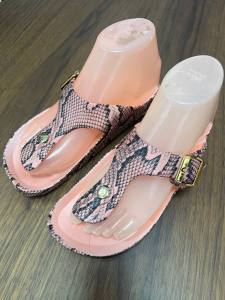 #955 Womens Slipper Snake Print PU Leather Flip-Flops with Hook and Loop Closure