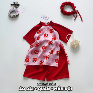 AD13 Áo dài cách tân lụa MẸ VÀ BÉ GÁI RIOKIDS kèm mấn diện Lễ Tết chụp ảnh