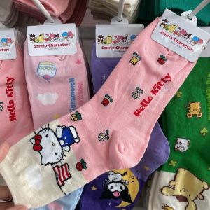 Kawaii Anime Sanrio Socks Hello Kitty Kuromi Autumn and Winter Sweet In The Tube Cartoon Socks Cute Girls Cotton Home Warm Sock