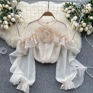 Alicia Couture - Camille Flower Top - Ruffle Flower Blouse - Blouse Party Korean Style