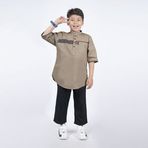 Khoirummah Koko Kurta Ammar Kids | Baju Muslim Anak | Koko Lengan 3/4 | Kurta Anak Laki Laki | Cream