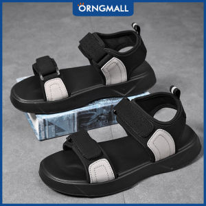 ORNGMALL Dép thể thao nam nhẹ nhàng Khóa vòng móc Họa tiết chữ Vải màu đen Giày thoải mái mùa hè ngoài trời Kích cỡ 39-45