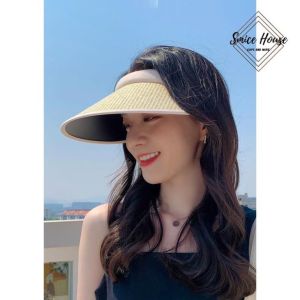 [FREESHIP- TẶNG KHẨU TRANG] Mũ Cói Hở Đầu Vành Lớn Phối Viền Có Lớp Chống UV