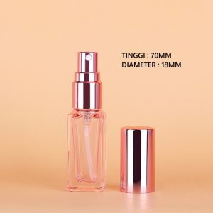 2PCS Botol Spray Kotak Persegi Kaca Tebal PINK TRANSPARAN Parfum Isi Ulang Vial Travel Size